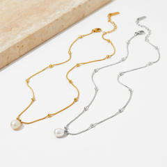 Chic water pearl one pearl pendant stainless steel necklace