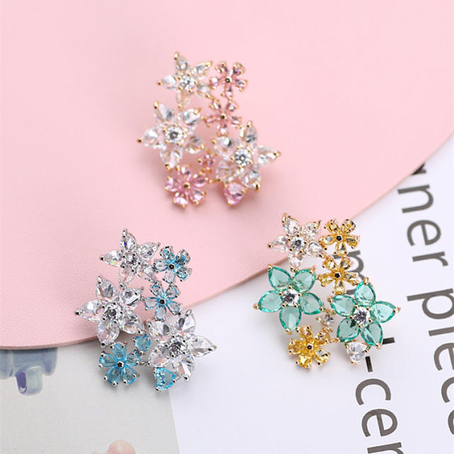 Delicate luxury cubic zircon flower copper studs earrings