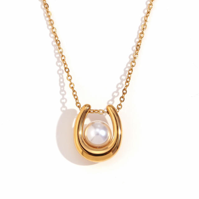 Chic pearl U shape pendant stainless steel necklace