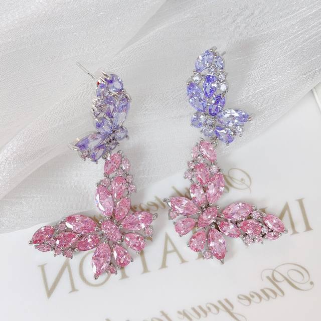 Classic color cubic zircon butterfly dangle earrings