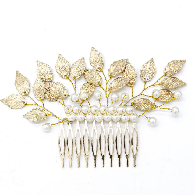 Baroque gold silver leaf pearl bead hair combs