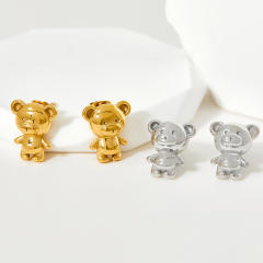 Cute funny bear chunky stainless steel studs earrings
