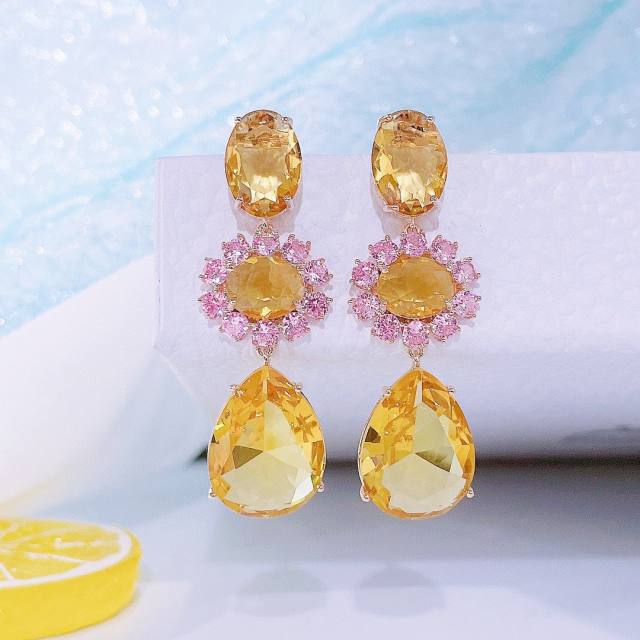 Sweet candy color cubic zircon drop earrings for women