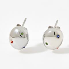Popular color cubic zircon chunky ball geometric stainless steel earrings