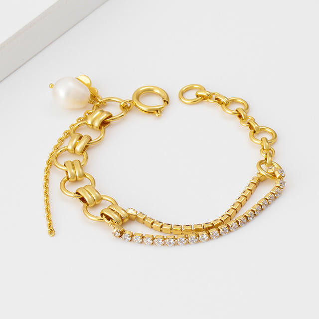 Personality pearl bead tennis chain Asymmetric Bracelet
