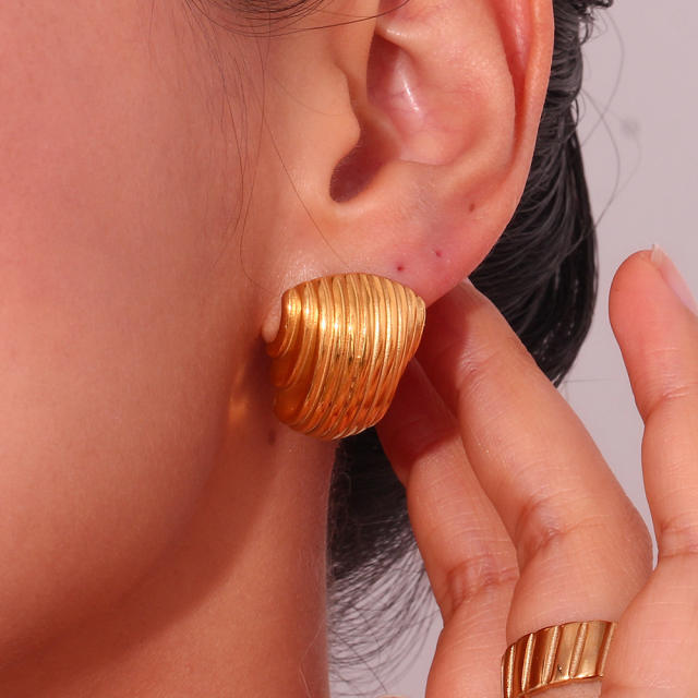 18K vintage geometric chunky stainless steel studs earrings