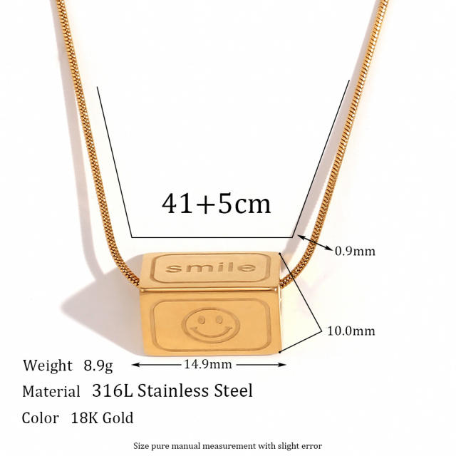 18KG smile face happy face stainless steel snake chain necklace
