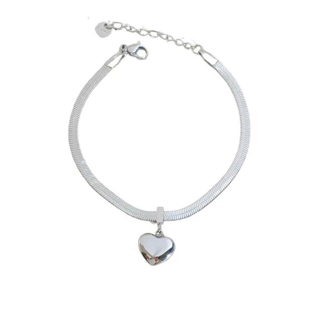 Chic snake chain stereo chunky heart stainless steel necklace bracelet