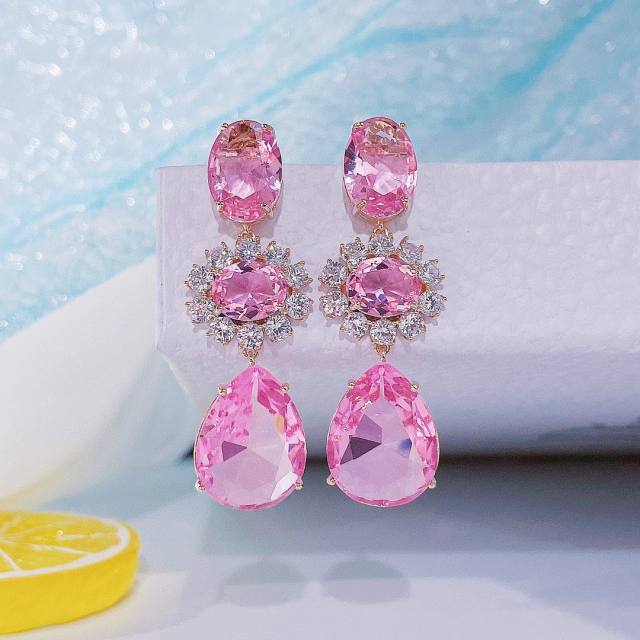 Sweet candy color cubic zircon drop earrings for women