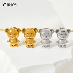 Cute funny bear chunky stainless steel studs earrings