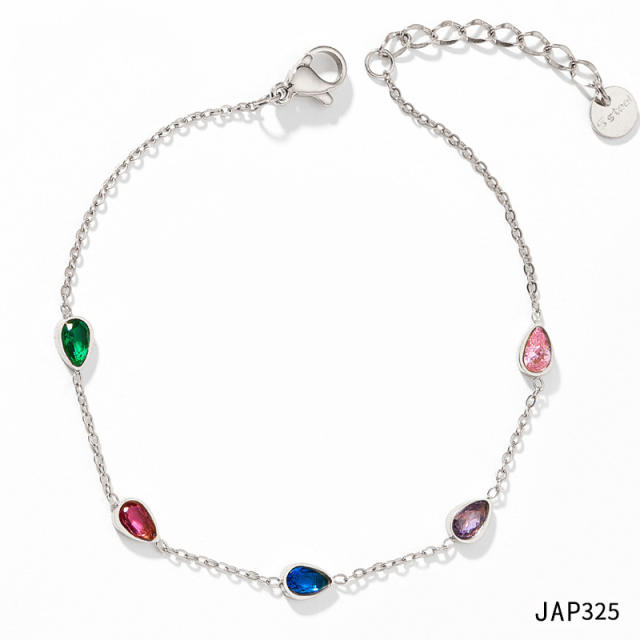 14K colorful cubic zircon stainless steel anklet