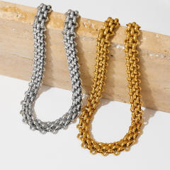 Personality chunky braid pattern stainless steel chain necklace