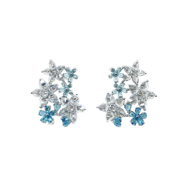 Delicate luxury cubic zircon flower copper studs earrings