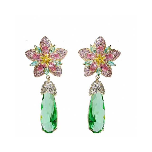 Handmade colorful cubic zircon flower drop earrings for women