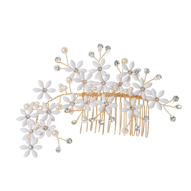 White bloom flower wedding hair combs