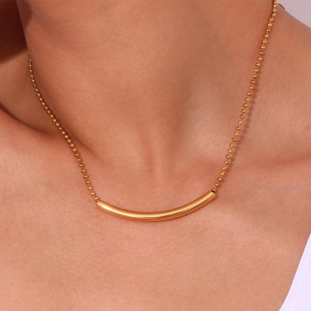 Classic easy match smile face stainless steel bead chain necklace