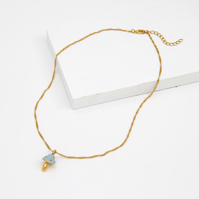 Cute mushroom pendant enamel pendant copper necklace earrings