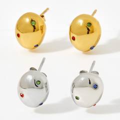 Popular color cubic zircon chunky ball geometric stainless steel earrings