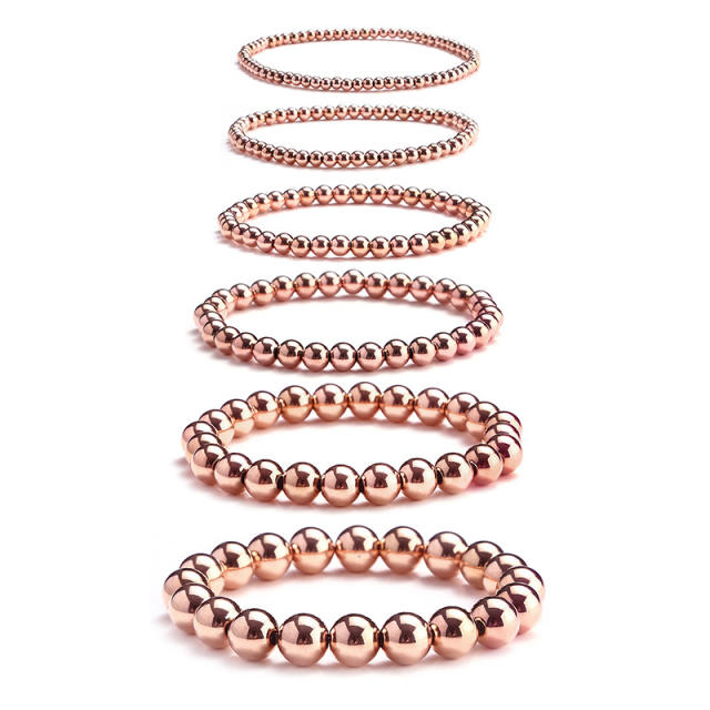 Rose gold color beaded elastic stainless steel bracelet