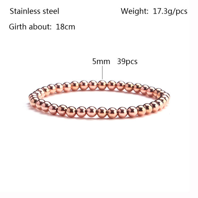 Rose gold color beaded elastic stainless steel bracelet
