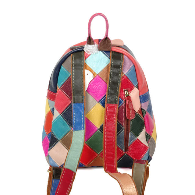 Color matching random pattern Genuine Leather women backpack