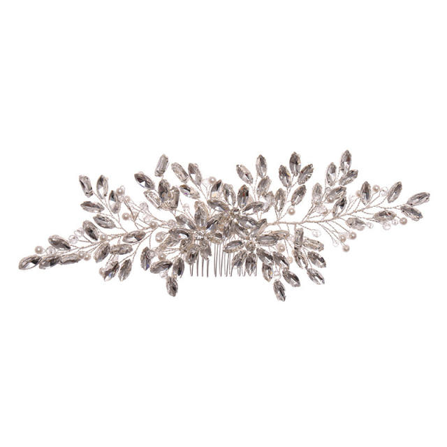 Delicate rhinestone pearl bead handmade wedding hair combs