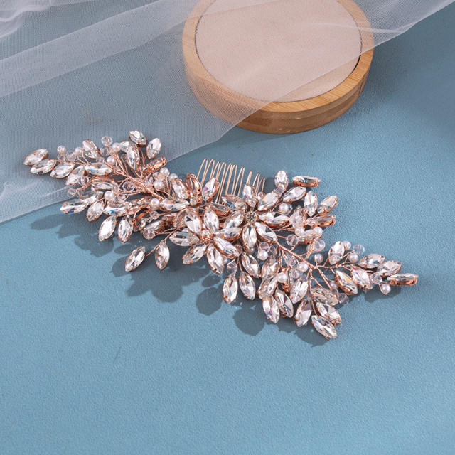 Delicate rhinestone pearl bead handmade wedding hair combs