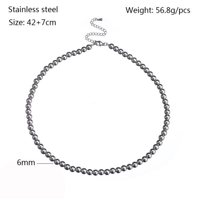 Classic chunky silver two tone ball bead stainless steel necklace