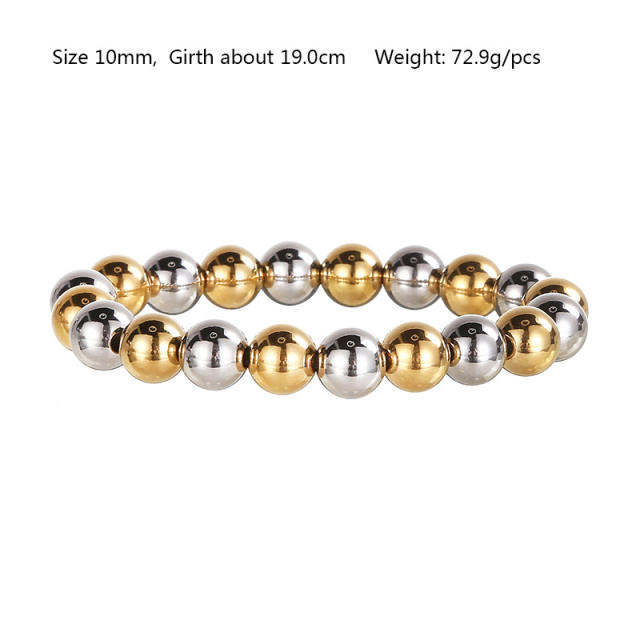 4mm/5mm/6mm/8mm/10mm two tone bead stainless steel bracelet