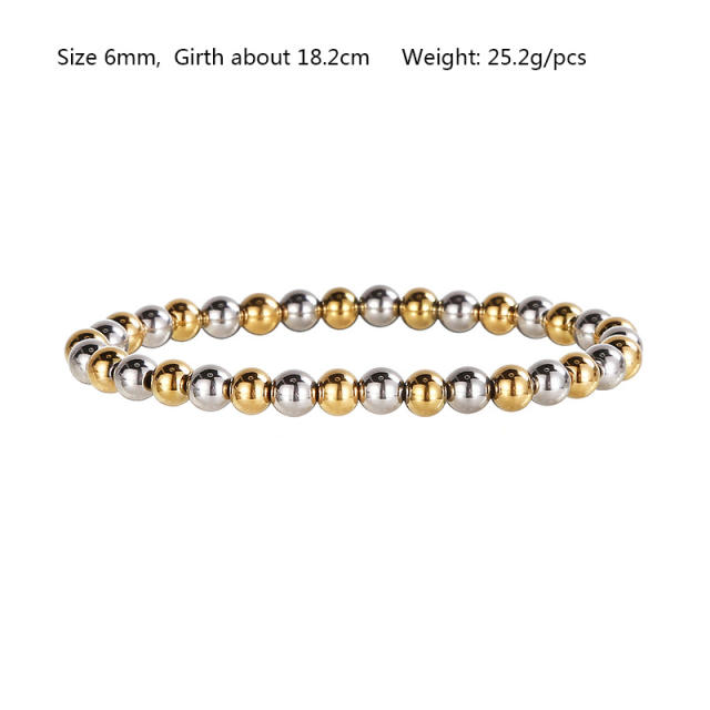 4mm/5mm/6mm/8mm/10mm two tone bead stainless steel bracelet