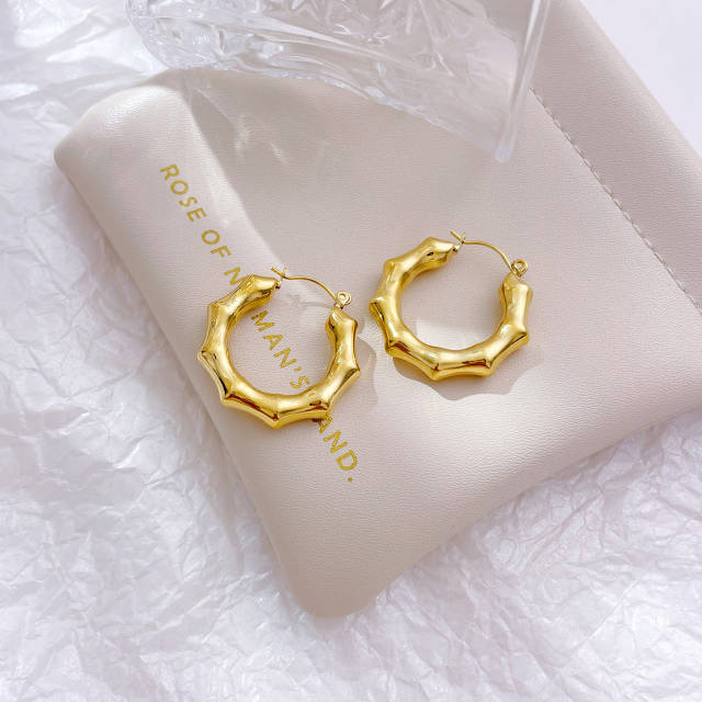 Occident fashion chic bamboo stainless steel huggie earrings