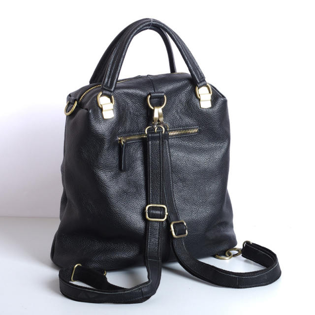 Black color super soft Genuine Leather women backpack