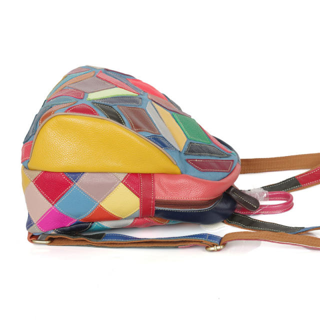 Color matching random pattern Genuine Leather women backpack