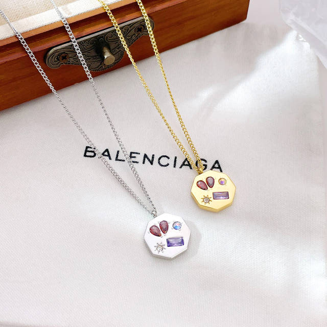 Geometric pendant color cubic zircon dainty stainless steel necklace