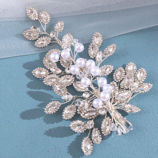 Handmade rhinestone flower pearl bead bridal hair clips hairpins