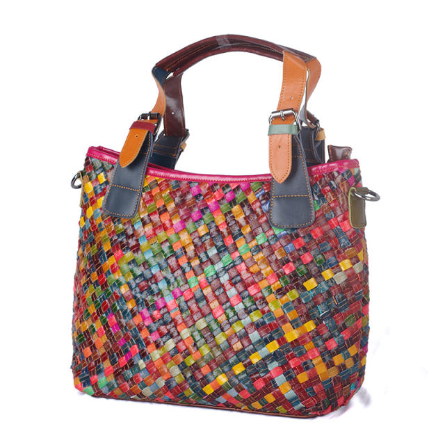 Hot sale national trend colorful braid women tote bag handbag