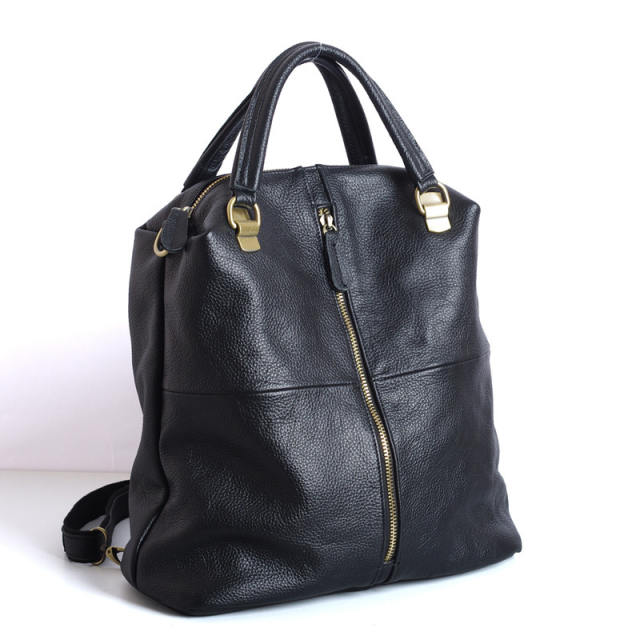 Black color super soft Genuine Leather women backpack