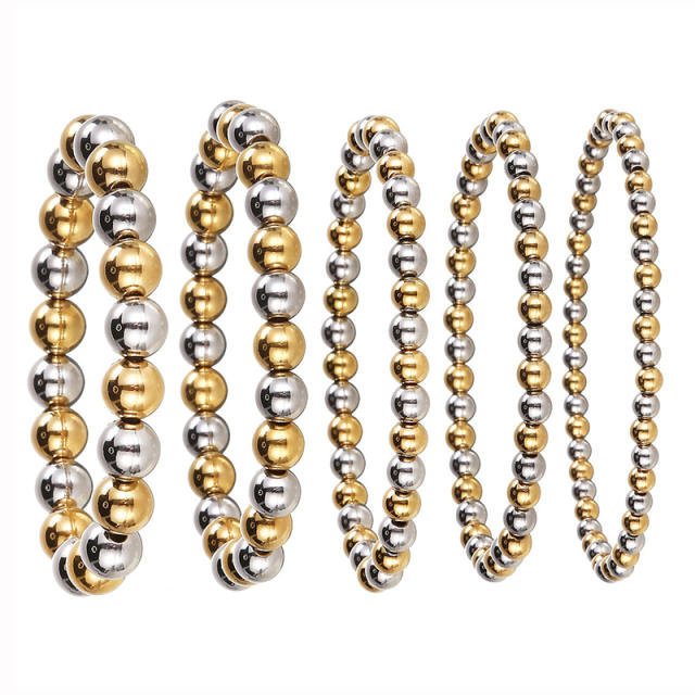 4mm/5mm/6mm/8mm/10mm two tone bead stainless steel bracelet