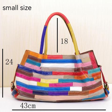 Casual color matching Genuine Leather large storage women tote bag