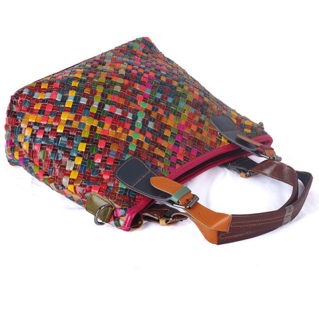 Hot sale national trend colorful braid women tote bag handbag