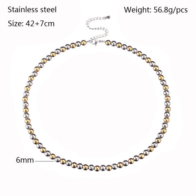 Classic chunky silver two tone ball bead stainless steel necklace