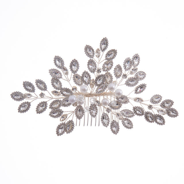 Handmade rhinestone flower pearl bead bridal hair clips hairpins