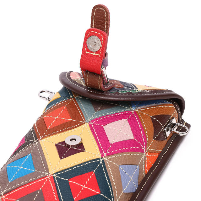 National trend color matching Genuine Leather mini phone bag