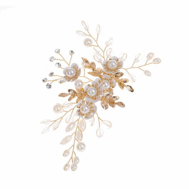 Elegant handmade white pearl flower hair clips