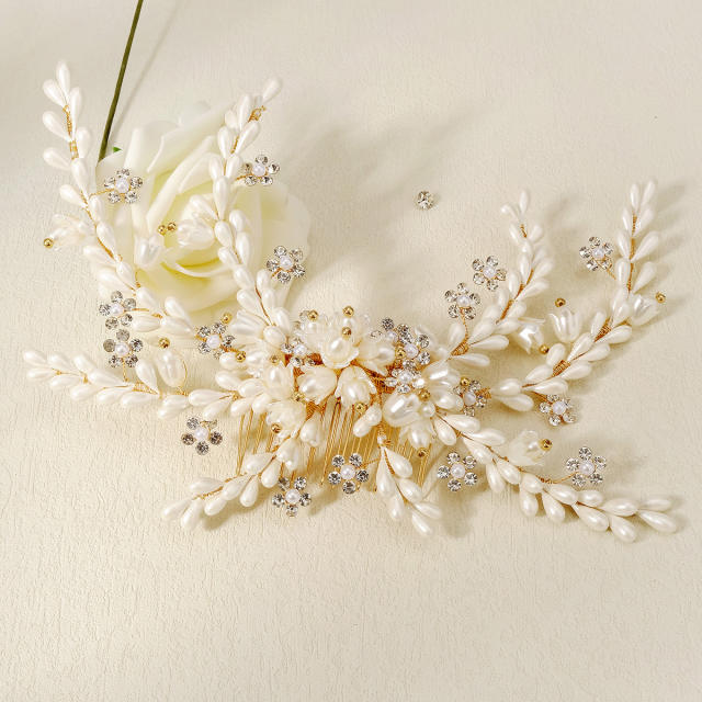 Handmade elegant pearl bead wedding hair combs