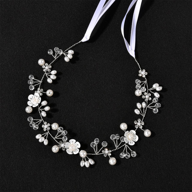 Handmade luxury flower pearl bead wedding headband