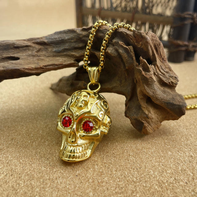 Punk trend skull head pendant stainless steel necklace for men