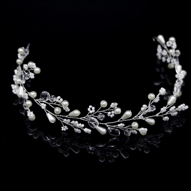 Handmade pearl bead flower wedding headband