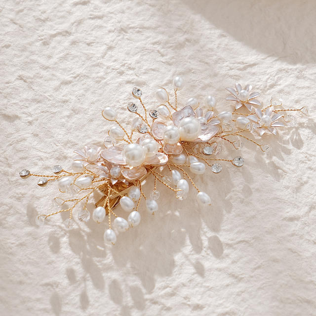 Sweet enamel flower pearl bead wedding hair clips