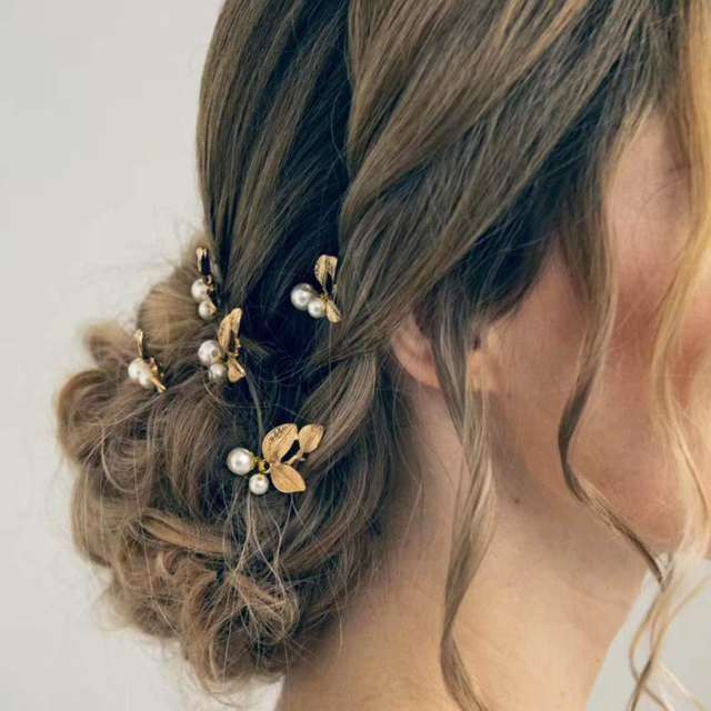 Occident fashion gold leaf pearl hairpins